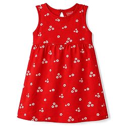 Babyhug Cotton Knit Onepiece Dresses/Frocks Sleeveless Floral Print Red 3-6 Months