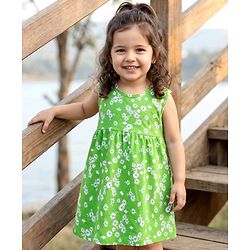 Babyhug Single Jersey Knit Sleeveless Frock With Floral Print - Green