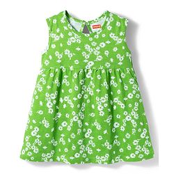 Babyhug Single Jersey Knit Sleeveless Frock With Floral Print - Green