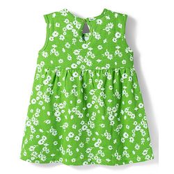 Babyhug Single Jersey Knit Sleeveless Frock With Floral Print - Green