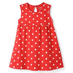 Babyhug Cotton Knit One Piece Dresses/Frocks Polka Dot Sleeveless Red 3-6 Months