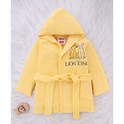 Babyhug Disney Terry Knit Hooded Bathrobe with Pockets & Lion King Applique - Yellow