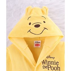 Babyhug Disney Terry Knit Full Sleeves Hooded Bath Robe with Pockets & Winnie the Pooh Graphic - Yellow