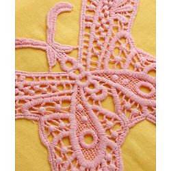 Babyhug Cotton Knit Half Sleeves Crochet Butterfly Embroidered T-Shirt - Yellow