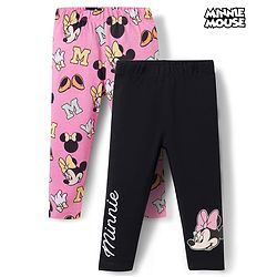 Babyhug Disney Lycra Knit Full Length Leggings With Minnie Mouse Graphics Pack of 2 - Multicolor