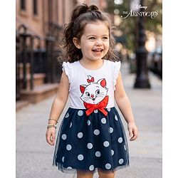 Babyhug Disney 100% Cotton Knit Sleeveless Frock With Marie Graphic & Mesh Detailing - Multicolor