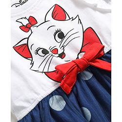 Babyhug Disney 100% Cotton Knit Sleeveless Frock With Marie Graphic & Mesh Detailing - Multicolor