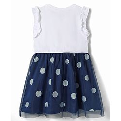 Babyhug Disney 100% Cotton Knit Sleeveless Frock With Marie Graphic & Mesh Detailing - Multicolor