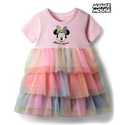Babyhug Disney Cotton Knit One Piece Dress with Minnie Mouse Graphics and Mesh Detailing MULTICOLOR 6-9 Months