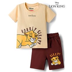 Babyhug Disney Single Jersey Knt Half Sleeves Shorts Night Suit with Lion King Graphics - Multicolour