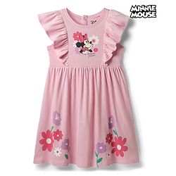 Babyhug Disney Cotton Knit Frock with Minnie Mouse Graphics and Frill Detailing PINK 6-9 Months