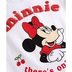 Babyhug Disney Single Jersey Knit Half Sleeves T-Shirt & Striped Shorts Night Suit With Minnie Mouse Graphic & Cherry Print - White