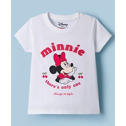 Babyhug Disney Single Jersey Knit Half Sleeves T-Shirt & Striped Shorts Night Suit With Minnie Mouse Graphic & Cherry Print - White