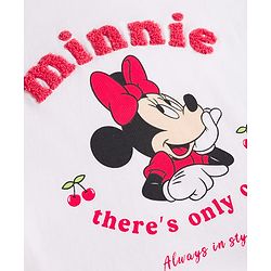 Babyhug Disney Single Jersey Knit Half Sleeves T-Shirt & Striped Shorts Night Suit With Minnie Mouse Graphic & Cherry Print - White