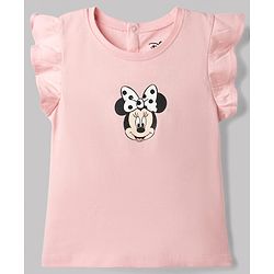 Babyhug Disney 100% Cotton Knit Half Frill Sleeves Top & Skirt Set With Polka Dots & Minnie Mouse Graphic - Pink & White