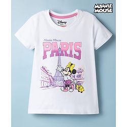 Babyhug Disney Single Jersey Knit Half Sleeves T-Shirt with Minnie Mouse Graphics - White