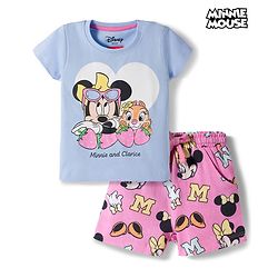 Babyhug Disney Single Jersey Knit Half Sleeves T-Shirt & Shorts Night Suit With Minnie Mouse Graphics - Multicolor