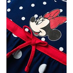 Babyhug Disney Single Jersey Knit Sleeveless Frock With Polka Dots & Minnie Mouse Graphics - Navy Blue