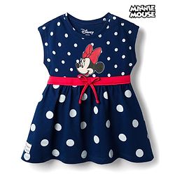 Babyhug Disney Single Jersey Knit Sleeveless Frock With Polka Dots & Minnie Mouse Graphics - Navy Blue