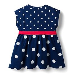 Babyhug Disney Single Jersey Knit Sleeveless Frock With Polka Dots & Minnie Mouse Graphics - Navy Blue
