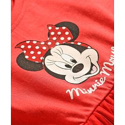 Babyhug Disney 100% Cotton Knit Half Frill Sleeves Frock With Minnie Mouse Graphics & Mesh Detailing - Red