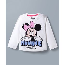 Babyhug Disney Single Jersey Knit Full Sleeves T-Shirt & Pyjama Night Suit With Minnie Mouse Graphic & Bow Print - White