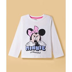 Babyhug Disney Single Jersey Knit Full Sleeves T-Shirt & Pyjama Night Suit With Minnie Mouse Graphic & Bow Print - White