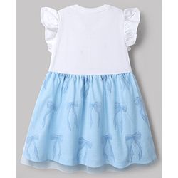 Babyhug Disney Single Jersey Knit Sleeveless Frock with Disney Princess Print & Mesh Detailing - Light Blue