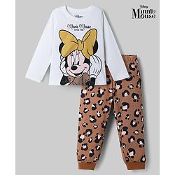 Babyhug Disney Single Jersey Knit Full Sleeves T-Shirt & Joggers Night Suit With Minnie Mouse Graphics - Multicolor