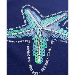 Babyhug Cotton Knit Half Sleeves T-Shirt With Starfish Sequin Detailing - Multicolor