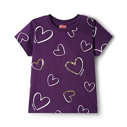 Babyhug Cotton Knit Half Sleeves T-Shirt With Heart Print - Multicolor