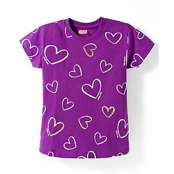 Babyhug Cotton Knit Half Sleeves T-Shirt With Heart Print - Multicolor