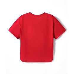Babyhug Cotton Knit Half Sleeves Oversized T-Shirt with Strawberry Patch Detailing - Red