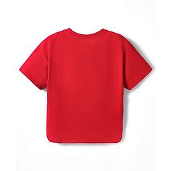 Babyhug 100% Cotton Knit Half Sleeves Oversized T-Shirt with Strawberry Patch Detailing - Red