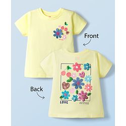 Babyhug Cotton Knit Half Sleeves T-Shirt With Floral Sequins - Multicolor