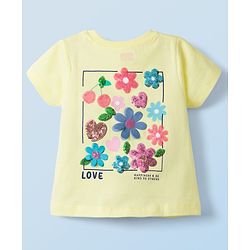 Babyhug Cotton Knit Half Sleeves T-Shirt With Floral Sequins - Multicolor
