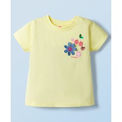 Babyhug Cotton Knit Half Sleeves T-Shirt With Floral Sequins - Multicolor