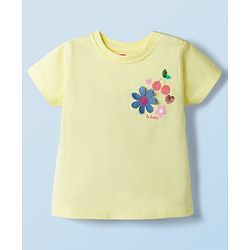 Babyhug Cotton Knit Half Sleeves T-Shirt With Floral Sequins - Multicolor
