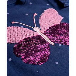 Babyhug Cotton Knit Half Sleeves Polka Dot Printed T-Shirt with Reversible Sequin Detailing - Navy Blue