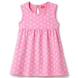 Babyhug Single Jersey Knit Sleeveless Polka Dot Printed Frock - Pink