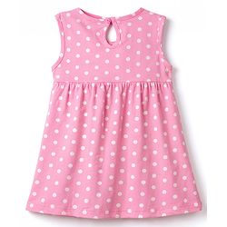 Babyhug Single Jersey Knit Sleeveless Polka Dot Printed Frock - Pink