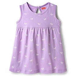 Babyhug Single Jersey Knit Sleeveless Frock With Bow Print & Applique - Lilac