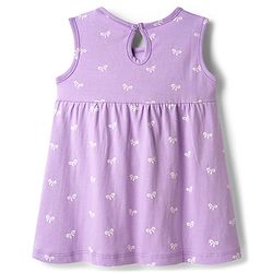 Babyhug Single Jersey Knit Sleeveless Frock With Bow Print & Applique - Lilac