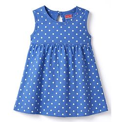 Babyhug Single Jersey Knit Sleeveless Polka Dot Printed Frock - Blue