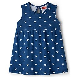 Babyhug Single Jersey Knit Sleeveless Frock With Heart Print - Navy Blue