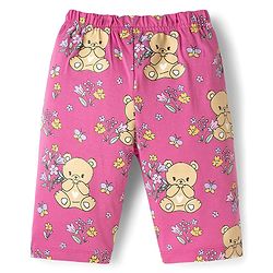 Babyhug Cotton Knit Half Sleeves T-Shirt & Capri Night Suit with Bear Print - Pink