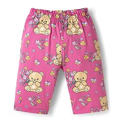 Babyhug Cotton Knit Half Sleeves T-Shirt & Capri Night Suit with Bear Print - Pink