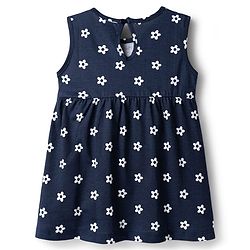 Babyhug Single Jersey Knit Sleeveless Frock With Floral Print - Navy Blue