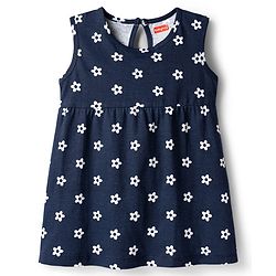 Babyhug Single Jersey Knit Sleeveless Frock With Floral Print - Navy Blue