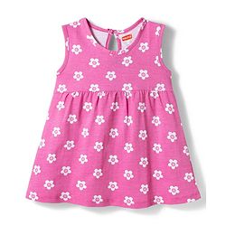 Babyhug Single Jersey Knit Sleeveless Frock With Floral Print - Pink